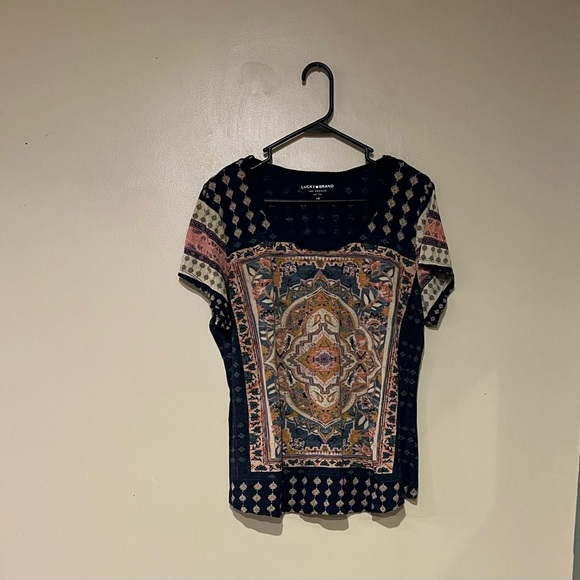 LUCKY BRAND T-Shirt - Navy Cotton/Modal Knit Short Sleeve, Scoop Neck, Size 1X - Picture 1 of 7